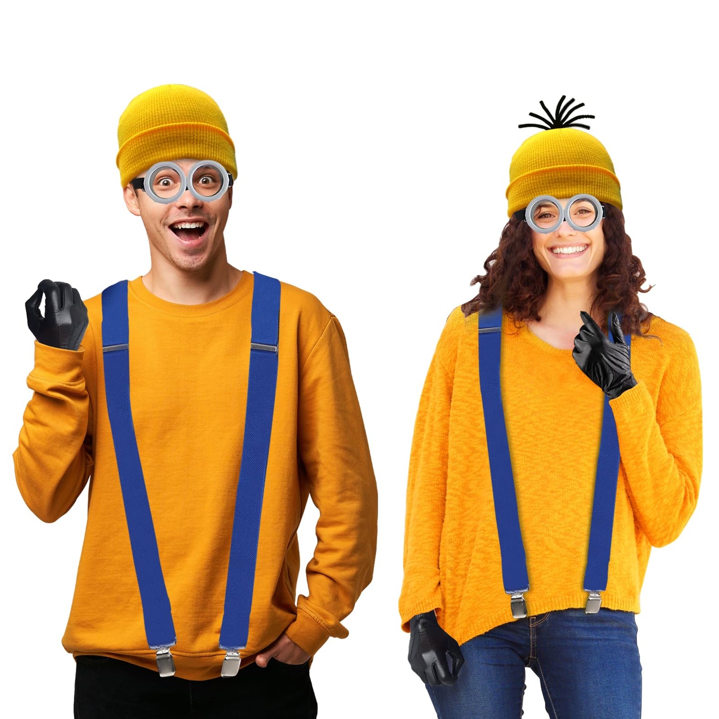 TUSAUW 9PCS Halloween Costume Accessories Yellow Beanie Knit Hat Goggles Glasses Gloves for Halloween Cosplay Set