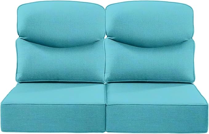 ACTREST Luxury 24x24x6 Inch Smile Outdoor Seat Cushions Set of 2 - Superior Comfortable Water-Repellent Patio Chair Cushion for Porch Rattan Dining Glider Loveseat Sectional Sofa - Turquoise