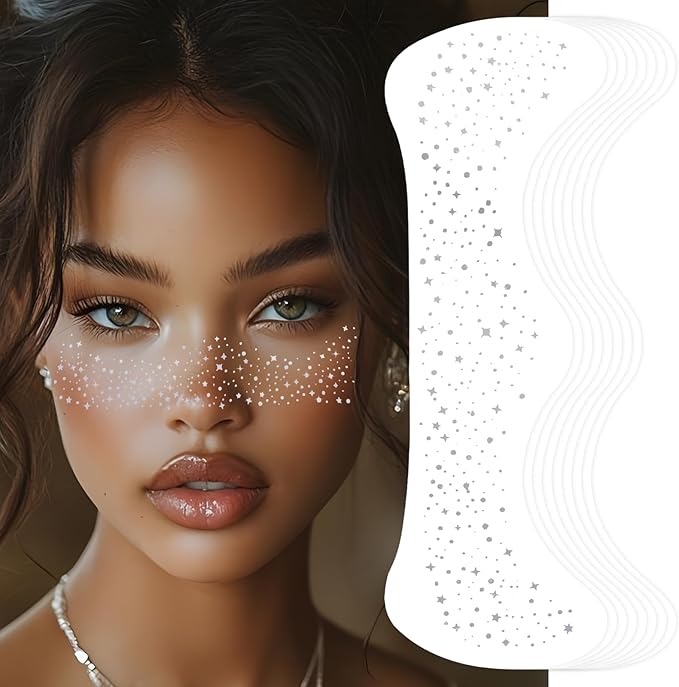 MEMOVAN Silver Makeup Patches Glitter Freckles Face Tattoo Face Glitter Makeup Speckles Face Glitter Speckles Patches Cute...