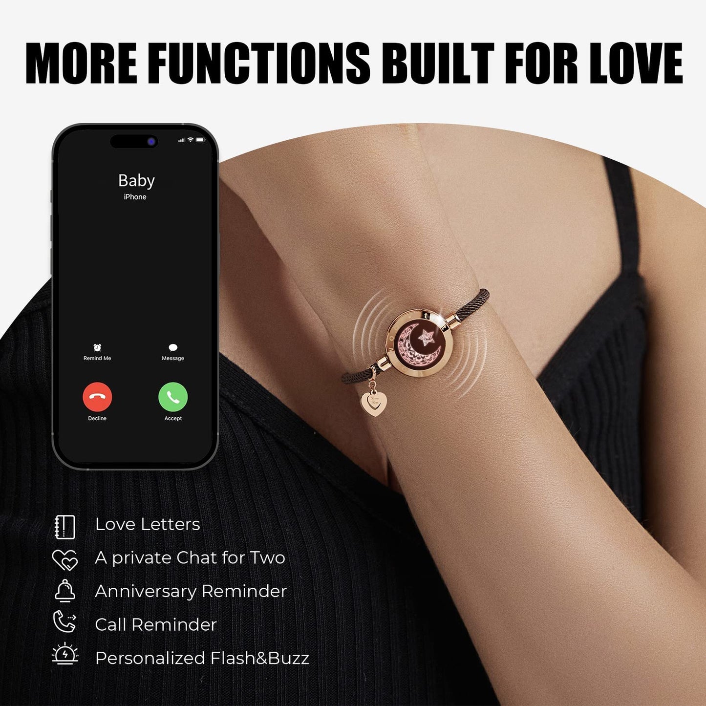 TOTWOO Couples Bracelets - Light Up & Vibration, Stainless Steel, M-Gold, One Size, Perfect for Long Distance Relationship Gifts