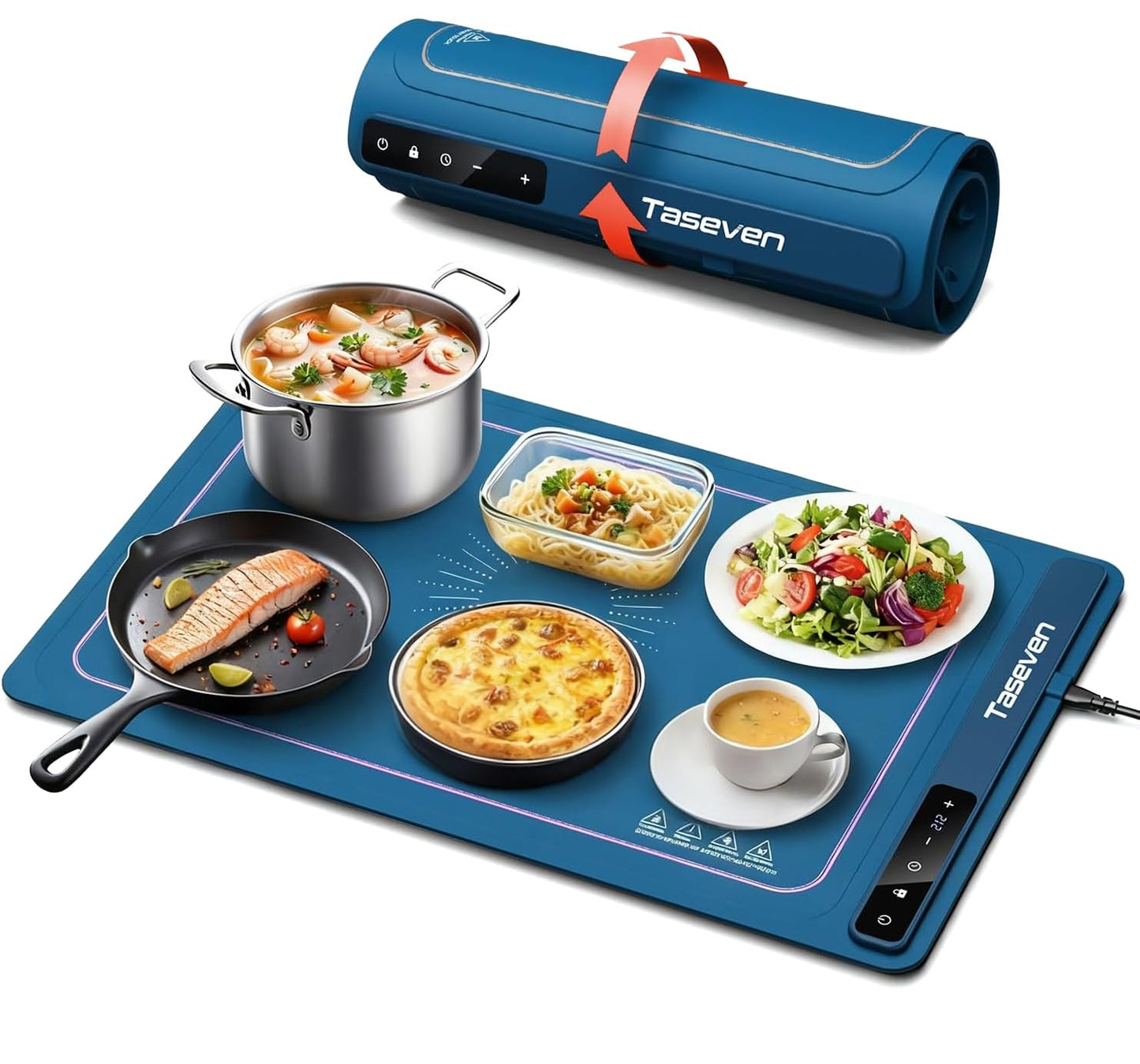 Food Warming Mat, Silicone Heating Tray with 7 Temperature Settings, Quick Full Surface Heating Pad, Thermochromic Line, Kids Lock, Electric Warming Tray for Buffets Party