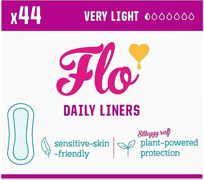 Flo - Daily Liners (44 Pack) Very Light Flow - Wrapped, Ultra-Thin - Natural, Absorbent, Soft & Breathable - Made with Organic Bamboo - Panty Liners for Women - Fragrance Free - Vegan & Cruelty Free