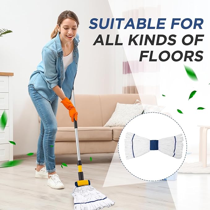 Hushee 6 Pack Large Microfiber Tube Mop Heads 18 oz Heavy Duty Commercial Industrial Wet Mop Head Refill Reusable Machine Washable Looped End Mopheads for Hardwood, Tile, Laminate Floors (White)