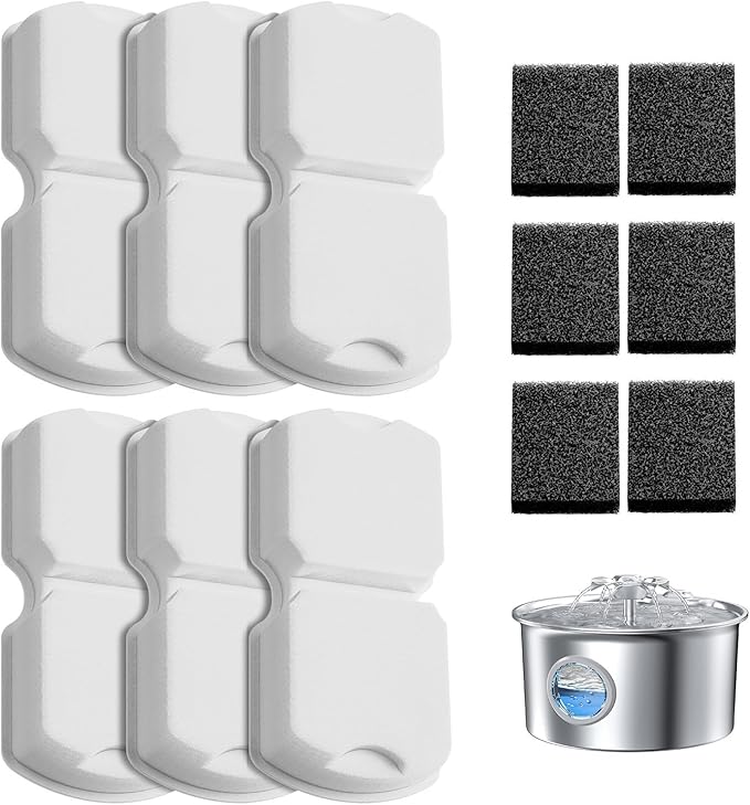 IHOUONE Official Cat Fountain Filter: 12 Cat Water Fountain Filter Replacement - 6 Carbon Filters & 6 Foam Filters - Suita...