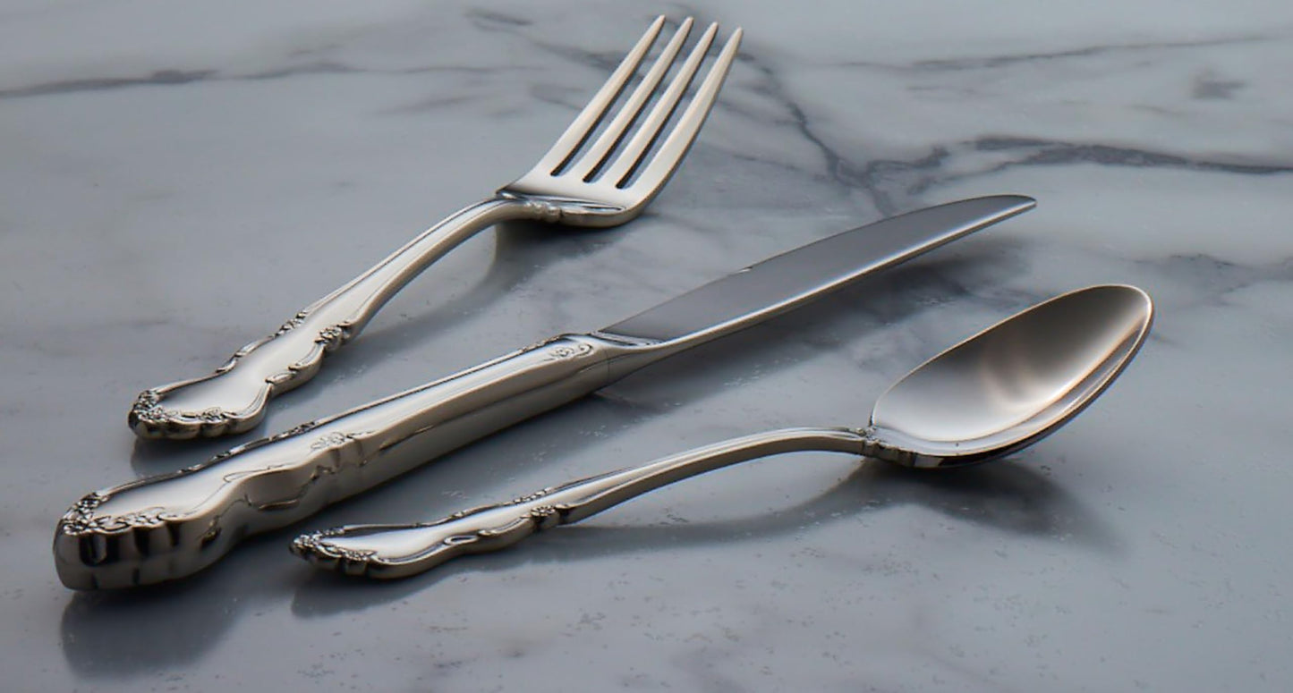 Oneida Silverware Set For 8, Dover 45-Piece Fine Flatware Set with Serving Utensils, Service For 8, 18/10 Stainless Steel, Ornate Pattern, Dishwasher Safe, Knives Spoons & Forks Set (Silver 45 Pieces)