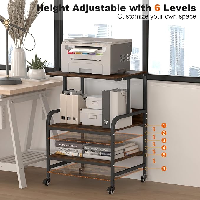 STEELIST Printer Stand for Home Office, 32.48 X 22.05 X 18.9 Rolling Printer Cart with Heavy Duty Casters, Large Storage Stand for Scanner, Fax, Metal Printer Stand for School, Workshop, Studio