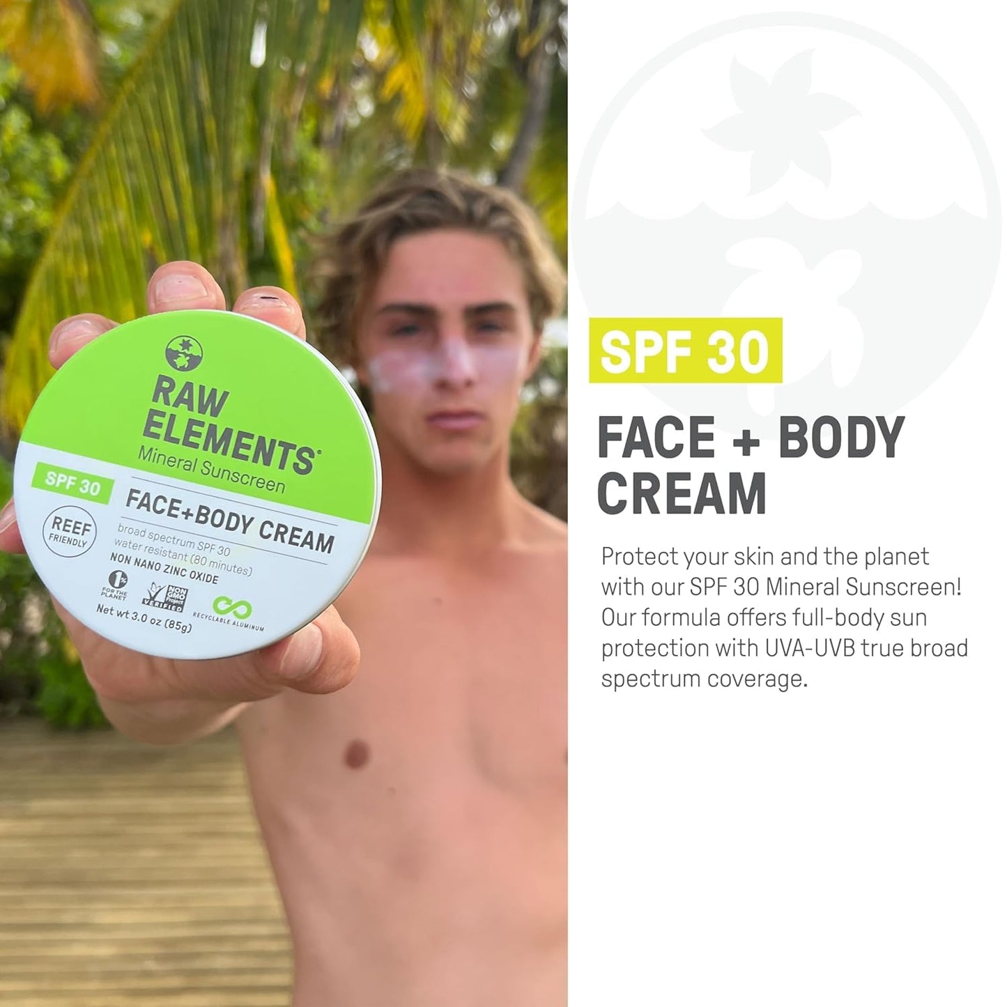 Raw Elements Baby & Kids SPF 30 Organic Sunscreen Tin, Non-Nano Zinc Oxide, Reef-Safe, Cruelty-Free, Gluten & Nut Free, W/Face a