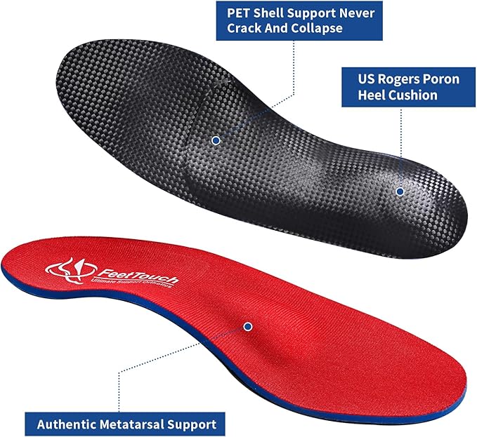 (230+lbs)FeetTouch Strong Arch Support Orthotics for Metatarsalgia Morton's Neuroma,Ball of Foot Pain Relief Inserts Plantar Fasciitis Flat Feet with Poron Heel Cushion
