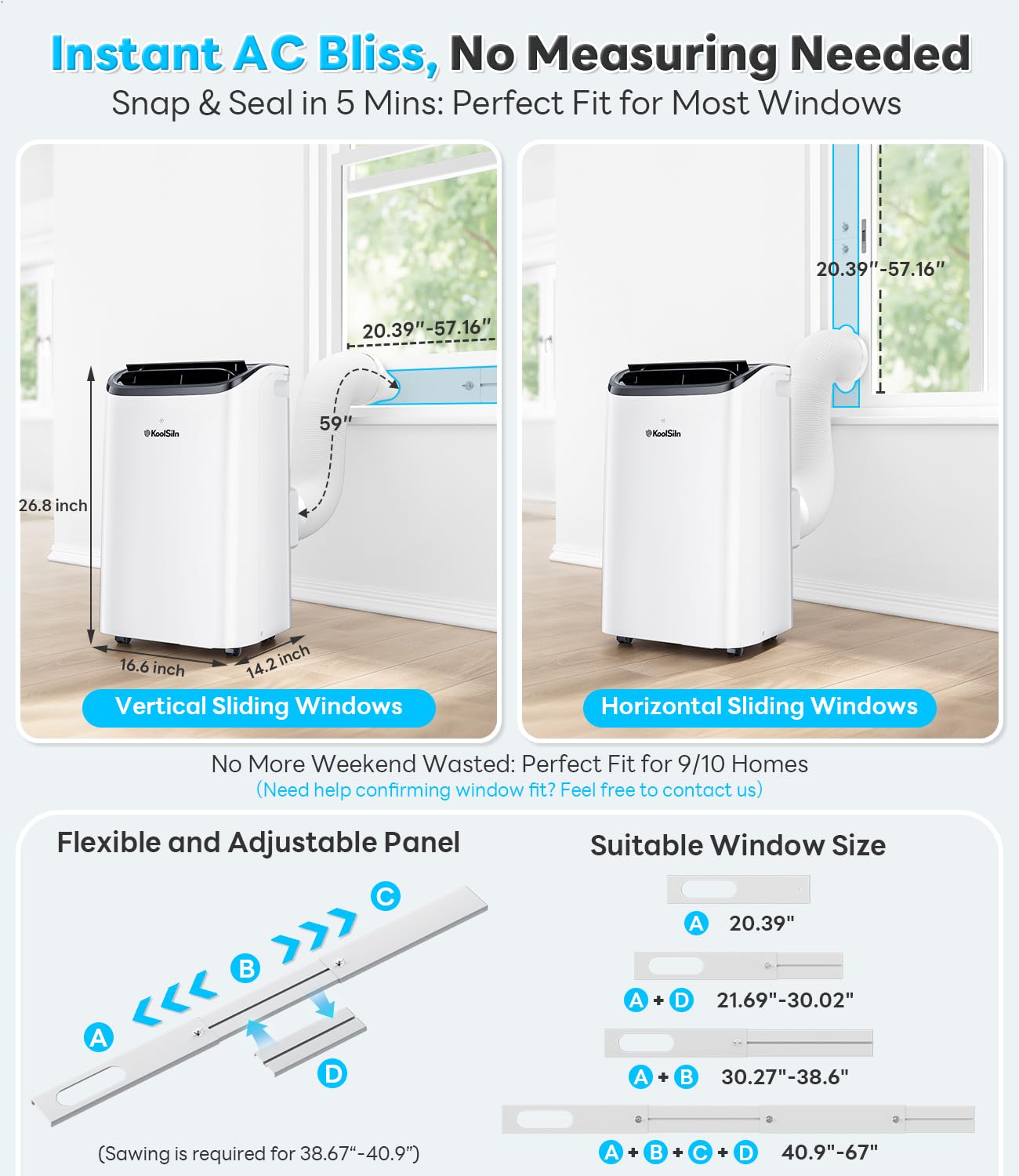 14,000 BTU Portable Air Conditioner Cools Up to 700 Sq.Ft, Auto-Evaporation Low Noise Portable AC Unit with Remote Control Fits for Large Room, Office, Garage, White