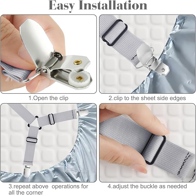 Morcheiong Bed Sheet Fasteners Straps - 4 Pack Adjustable Bed Sheet Holder Strap for Bedding Stays Bedsheet Tie Downs - Grey