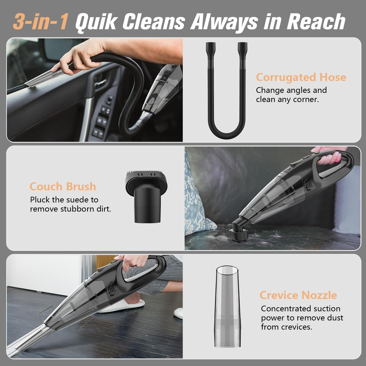 Handheld Vacuum Cordless Rechargeable With Led Light, Car Vacuum Portable Cordless, Hand Vacuum Cleaner Car Seats, Home, Quick C