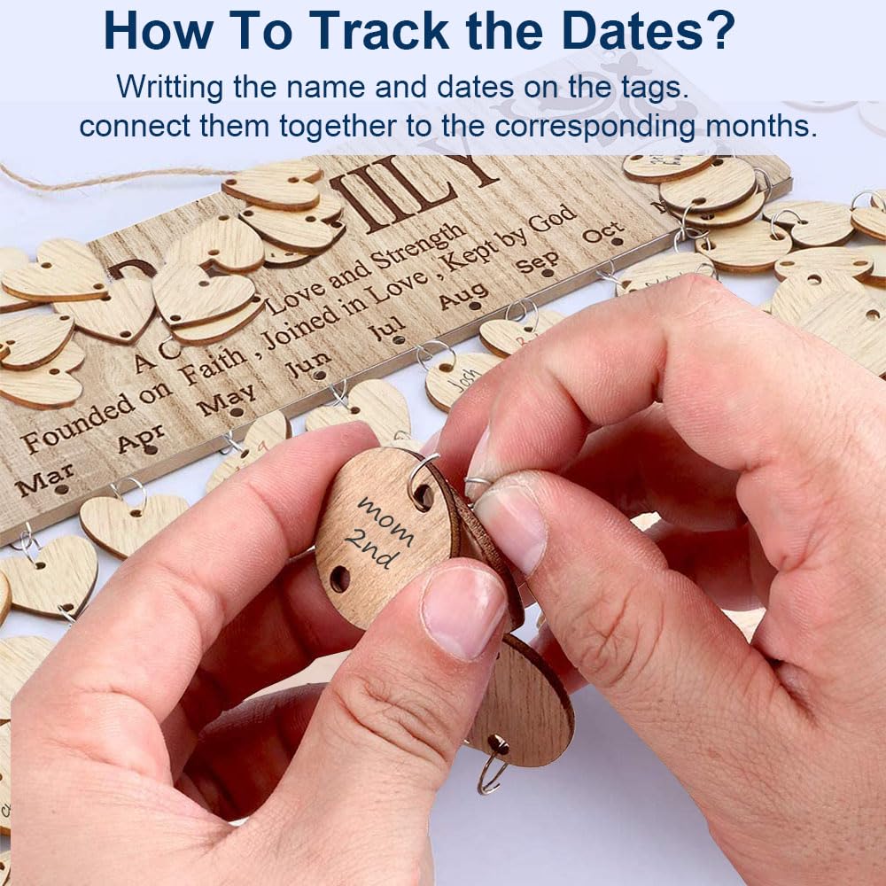 Birthday Gifts for Grandma, Wooden Family Birthday Tracker Calendar Board to Track Birthday, Mothers Day Birthday Gifts for Mom, Important Dates Reminder Plaque Wall Hanging for Mother Christmas Gift