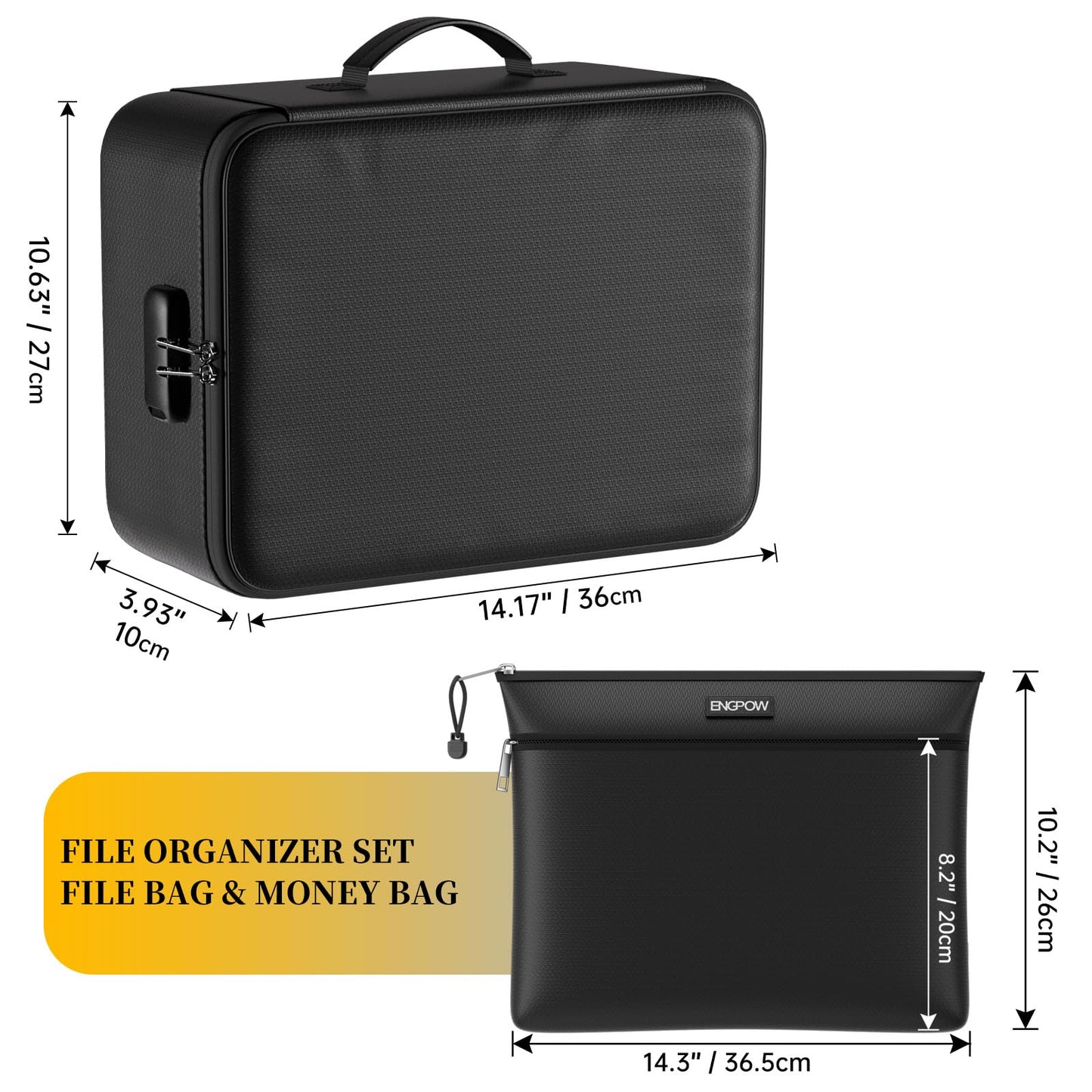 ENGPOW Fireproof Document Bag with Lock,File Organizer Set with Zipper Money Case,5 Layers Protection Fireproof Safe Storage for Important Documents,Passport,Laptop,14.2"*10.6"*4",Soft Case