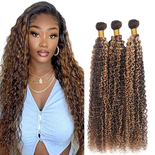 P427 Highlight Blonde Human Hair Bundles Curly Wave Bundles Human Hair Blonde 20 22 24 inch Highlight Bundle Human Hair Double Weft 300G Total for Black Women Soft Hair Extensions
