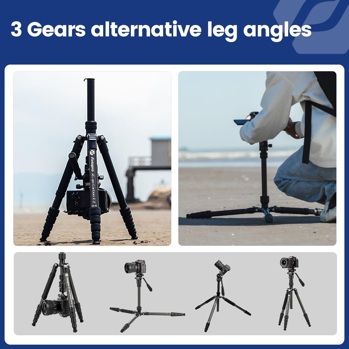 Fotopro 62" Carbon Fiber Camera Video Tripod, 2.3lbs Lightweight Travel Compact Tripods with Fluid Head, Detachable Monopod with Arca-Swiss Quick Release Plate, Load up to 11lbs,Compatible with DSLR