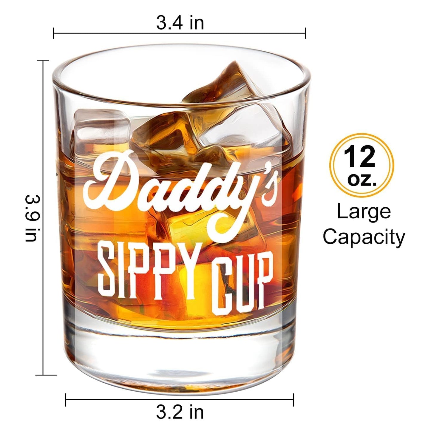 LIGHTEN LIFE Daddy's Sippy Cup Whiskey Glass 12 oz,Unique Dad Gift in Valued Wooden Box,Funny Gag Gift for New Dad,Father,Husband from Kids Wife for Father's Day,Birthday,Christmas