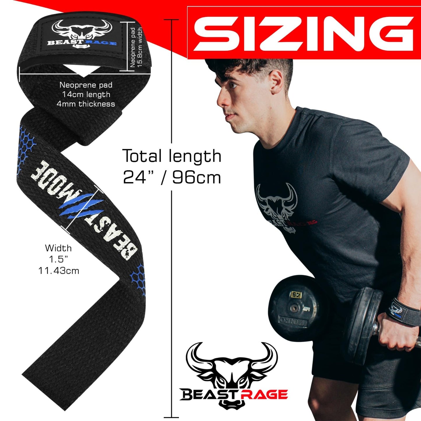 BEAST RAGE Lifting Wrist Straps for Weightlifting, Straps Gym Grip Power Workouts Lifting Straps Padded Cotton Men Women Wrap Lift, Deadlift Bodybuilding Weight Lifting Exercise Straps (Blue Silicone)