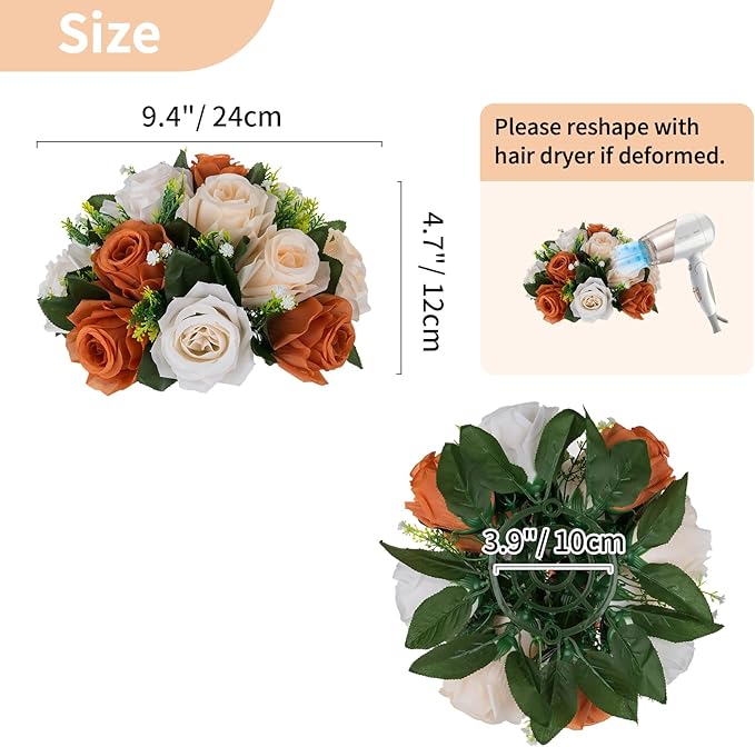 NUPTIO Terracotta Flower Ball Centerpieces: 6 Pcs Artificial Rose Kissing Balls for Wedding Party Tables - Faux Silk Floral Arrangements for Fall Home Thanksgiving Event Dining Decorations