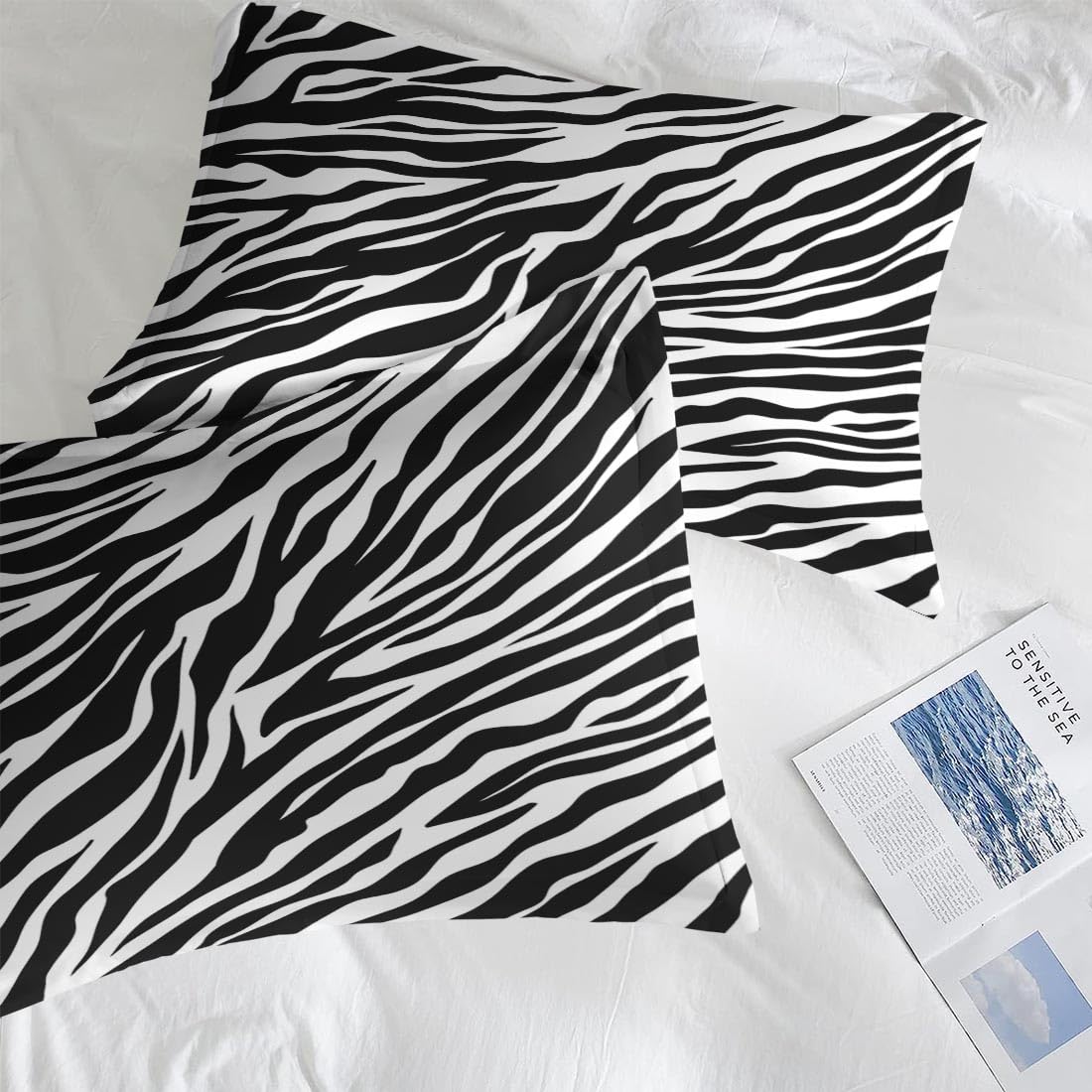 Pamnest Queen Size Bed Sheet Sets, Tiger Zebra Stripe Animal Soft Microfiber 4 Pcs Bedding Sets for Kids and Adults Bedroom Bed Decor, Black White Flat, Fitted Sheet and Pillowcases