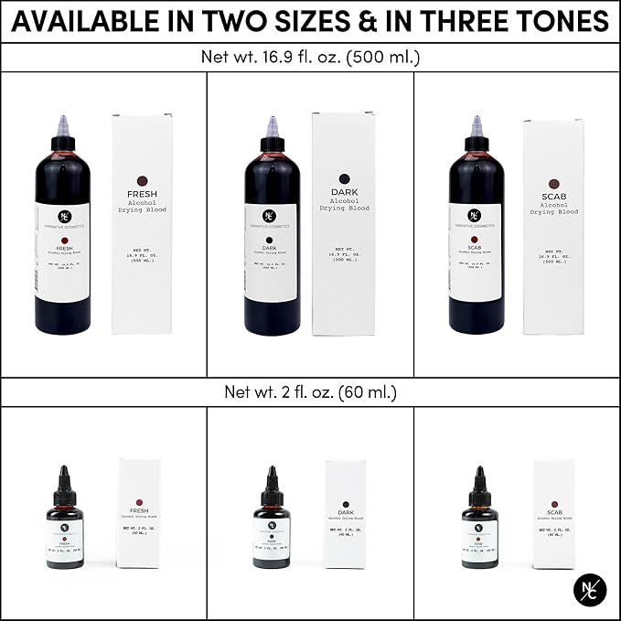 Narrative Cosmetics Alcohol Drying Blood, Ultra-Realistic Fake Liquid Blood, SFX Makeup for the Stage, Film, Halloween, and Cosplay - Fresh 2oz