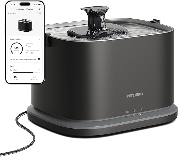 PETLIBRO Upgrade Cat Water Fountain Stainless Steel Tray, Dockstream 2 Cat Fountain Indoor, 3L/101oz Auto Cat Fountains fo...