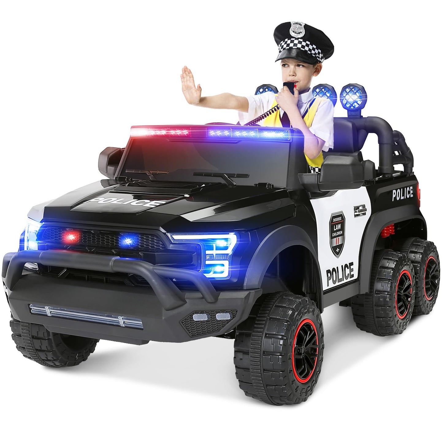 JOYLDIAS 12V7AH Kids Police Ride On Car with 2.4G Remote Control, 6-Wheel Spring Suspension, LED Lights & Siren, Kids Electric Car w/Storage, 3 Speeds, 77lbs Capacity, Gift for Ages 3-8