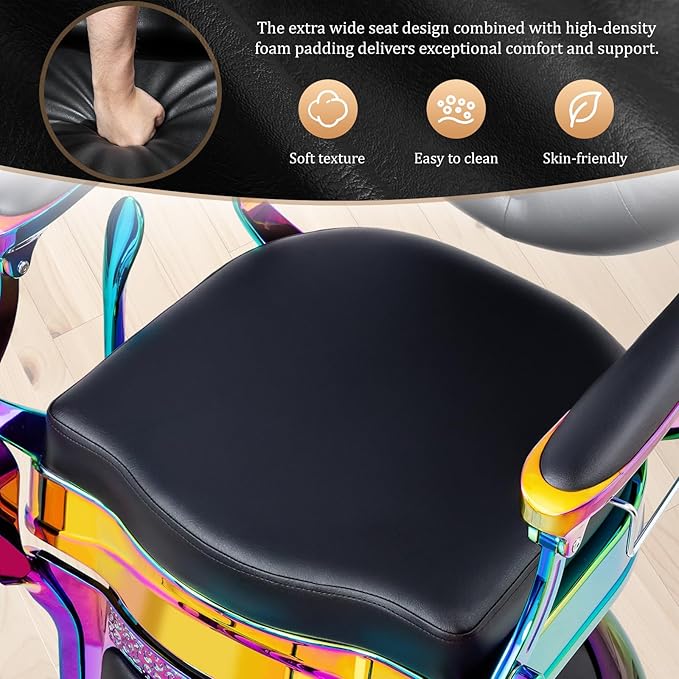 OmySalon Retro Barber Chair Heavy Duty, Aluminum Alloy Frame, Adjustable Headrest, Extra Wide Footrest, Hydraulic Salon Chair for Hair Stylist Reclining All Purpose for Beauty Spa Shampoo Styling