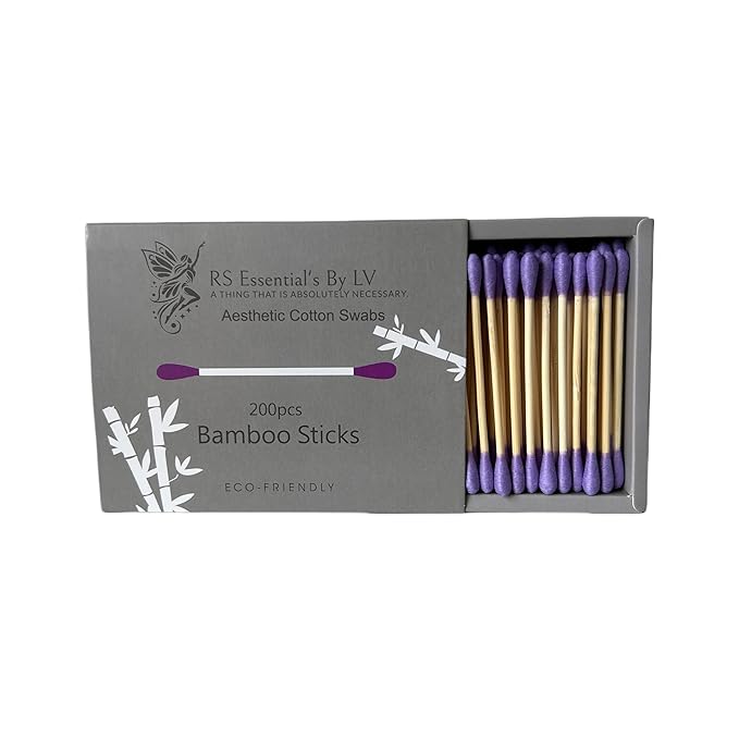 RS ESSENTIAL'S BY LV: Aesthetic Cotton Swabs Sticks Ear Swabs Bamboo swabs 200 Count Cotton Buds In 5 Colorful Colors (Purple)