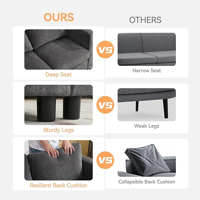 WUTUTUEE 83”Modular Convertible L Shaped Couch Set for Living Room, Modern 4 Seat Storage Modular Couch with Movable Ottoman, Chenille(Dark Grey)