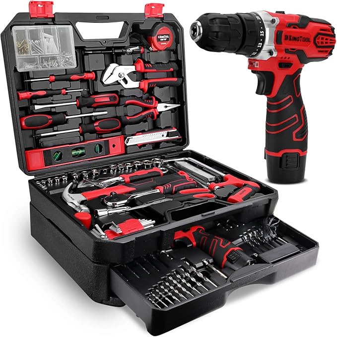 KingTool 276-Piece Tool Set Kit - Tool kit with 12V Cordless Power Drill Driver Toolbox Storage Case with Drawer, Drill Se...
