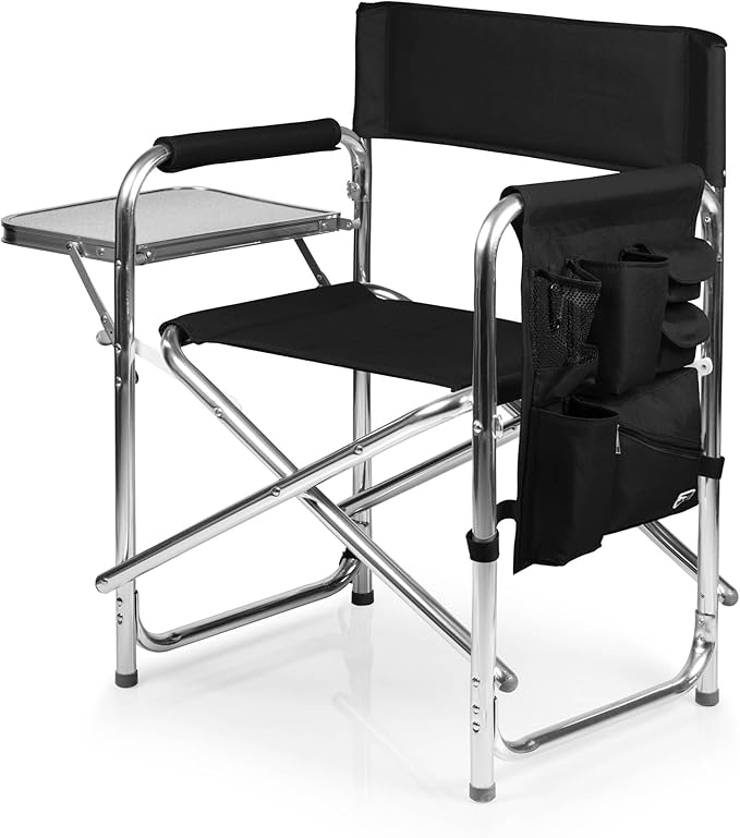 PICNIC TIME Sports Chair with Side Table, Outdoor Foldable Padded Adult Camping Chairs with Cup and Accessory Panel for La...