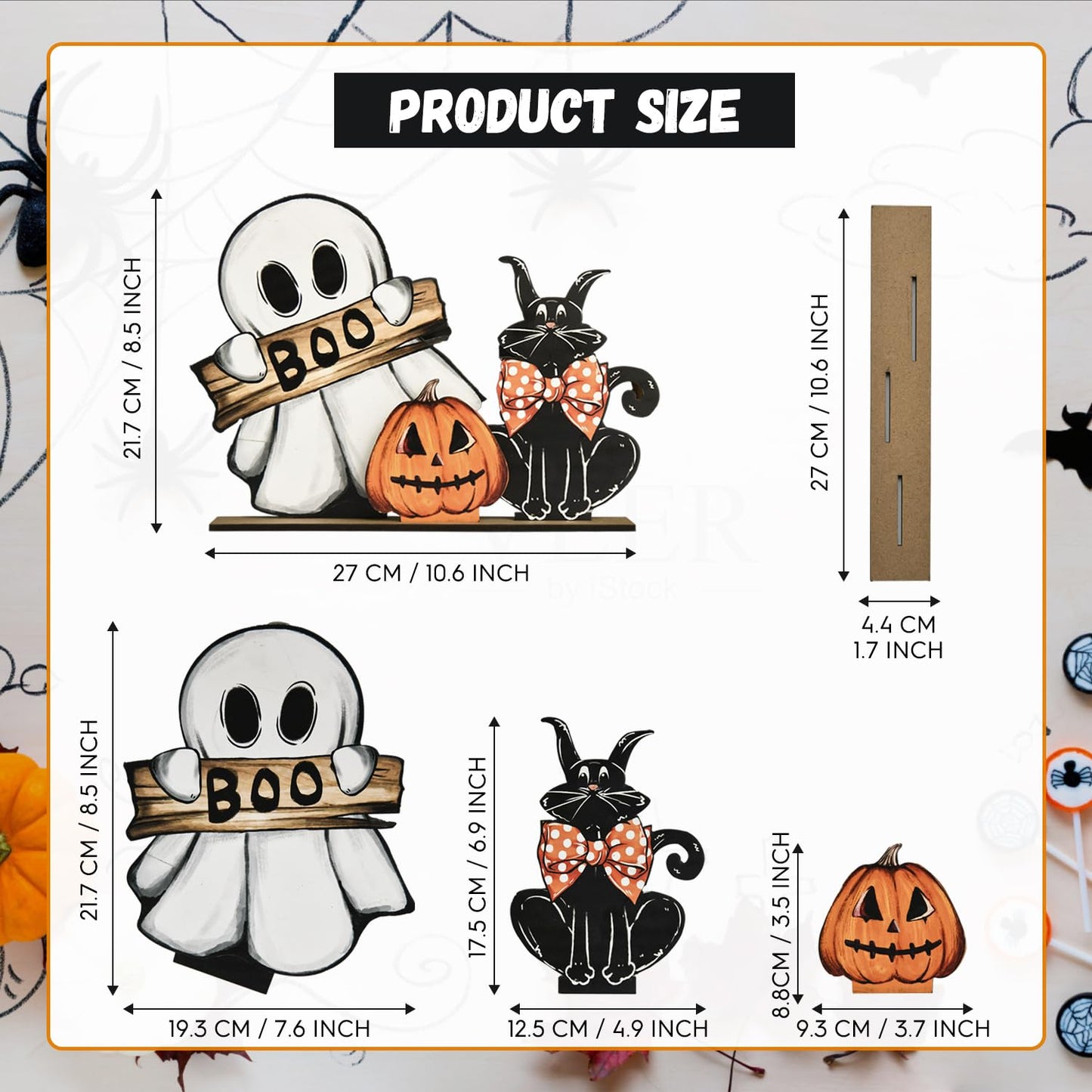 Smile Happy Halloween Wooden Table Decoration, Pumpkin Ghost Boo Black Cat Standing Centerpieces, Indoor Decor for Desk Shelf and Party