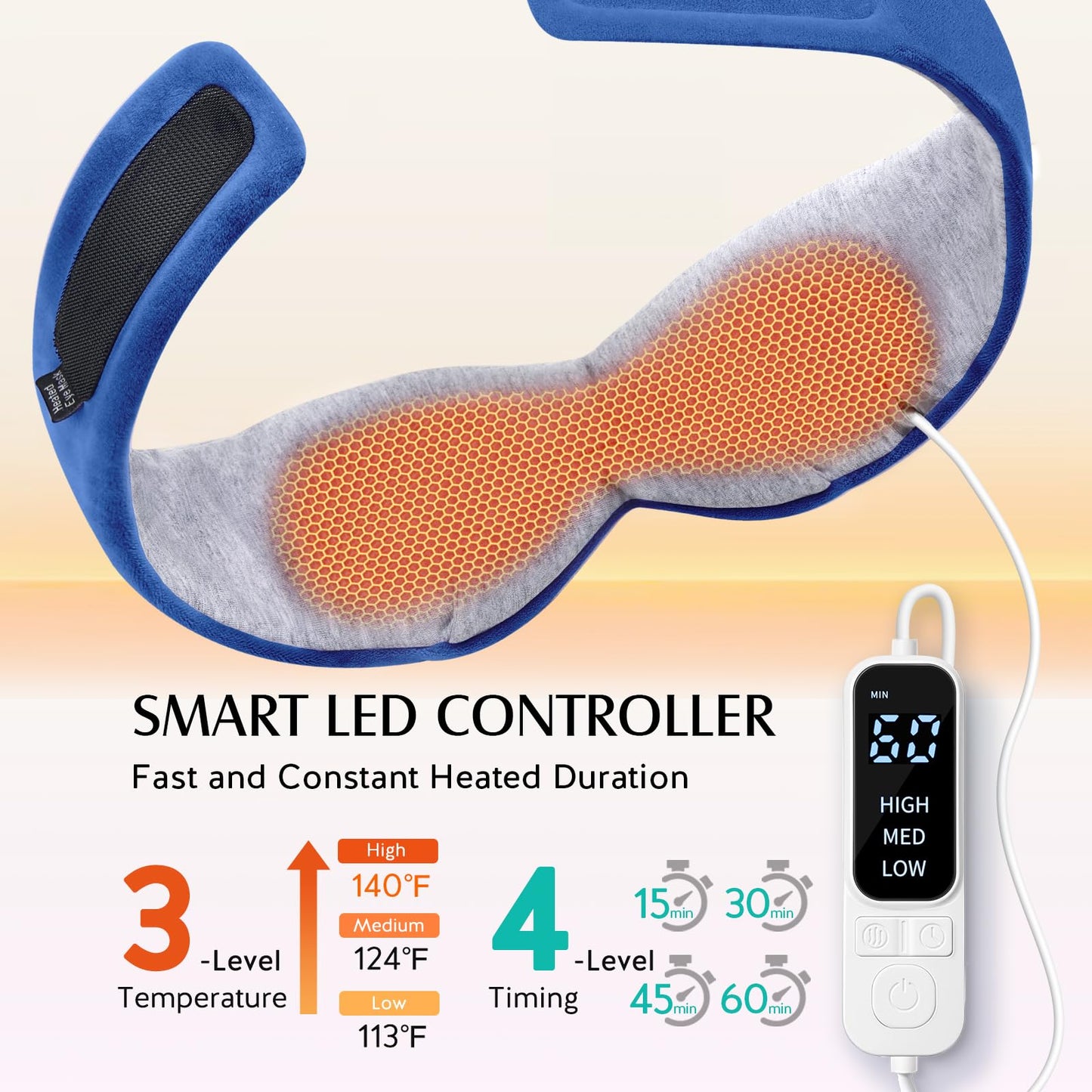 YFONG Heated Eye Mask, Warm Eye Compress Mask for Dry Eyes, USB Electric Heating Pad with Temperature & Timer Control, Dry Sleep Mask for Relax & Reduce Strain Dark Circle Stye Treatment, Blue