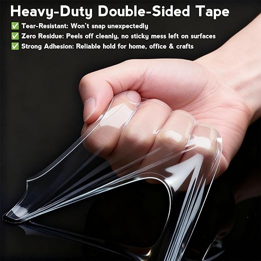 Double Sided Tape Heavy Duty, Nano Double Sided Adhesive Tape for Wall, Tile, Glass, Plastic, Metal, Marble, Ceramic | Perfect for Picture Hanging