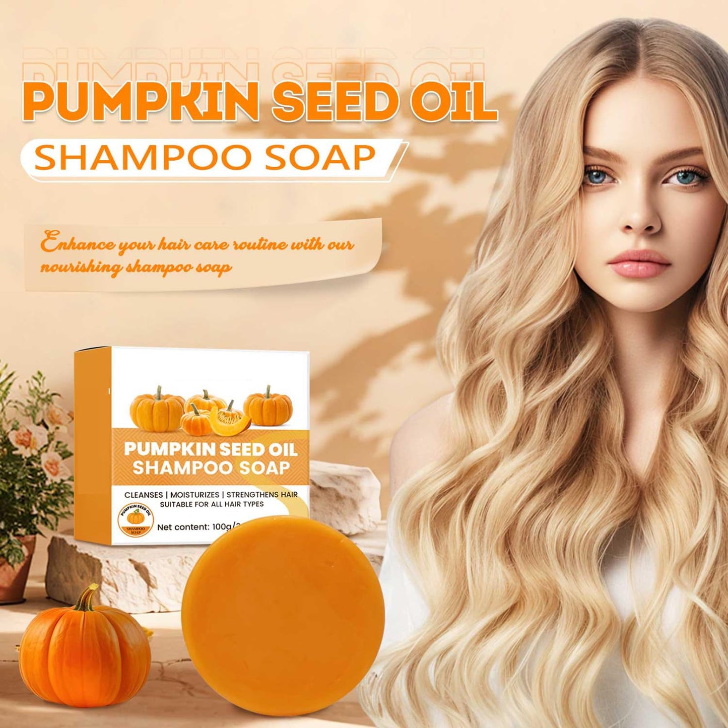 Vawolecy Pumpkin Seed Oil Shampoo Soap for Hair Growth, Solid Pumpkin Seed Oil Bar for Dry Damaged Hair Nourishment for All Hair