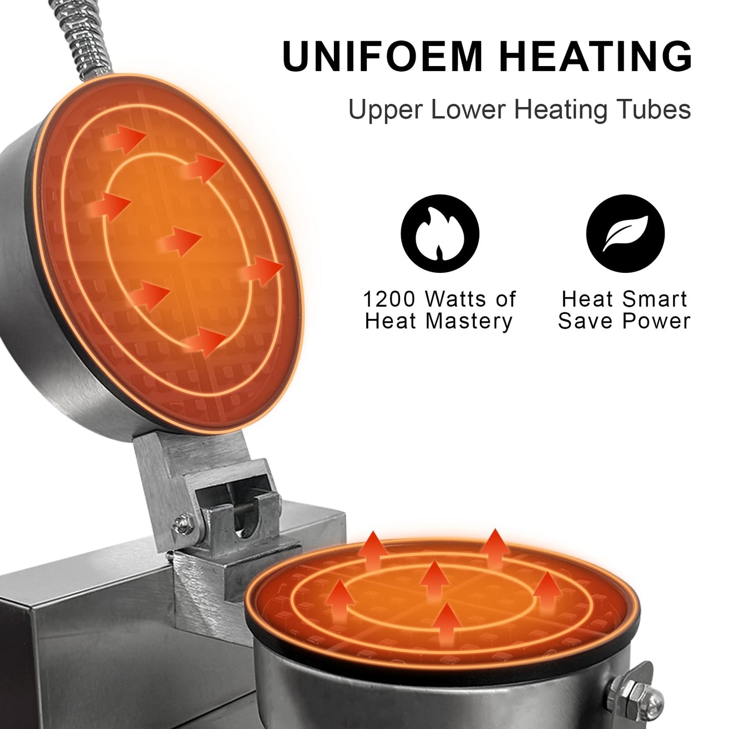 Commercial Waffle Maker, 1200W Stainless Steel Nonstick Round Waffle Iron with 122℉ to 572℉ Temp Range & Time Control, for Household Bakeries Snack Bar
