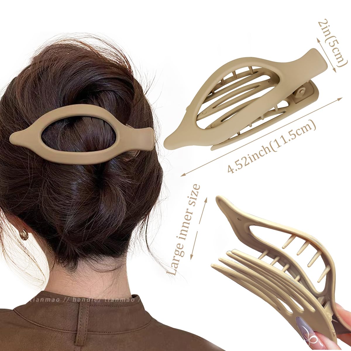 Parcce 6 PCS Matte Hair Claw Clip Accessories, French Concord Flat Lay Down Claw Barrettes for Thick Thin Hair, Strong Hold Nons