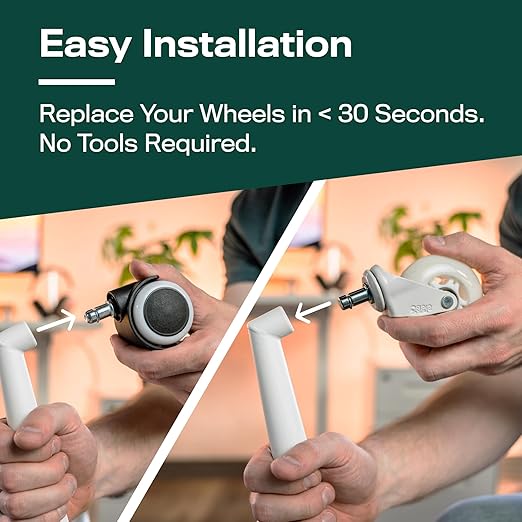 The Office Oasis Original Roller Style Office Chair Wheels (As Seen On PBS) - Smooth & Quiet Casters - Safe for Hardwood Floors & Carpet - Easy Install with Universal Fit - Set of 5 - White