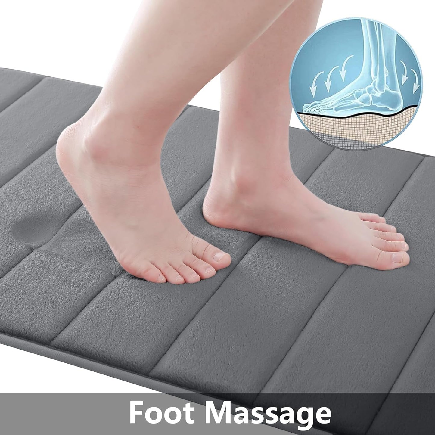 Buganda Memory Foam Bath Mat, 70" x 24", Ultra Soft and Non-Slip Bathroom Rugs, Water Absorbent and Machine Washable Bath Rug Runner for Bathroom, Shower, and Tub, Grey