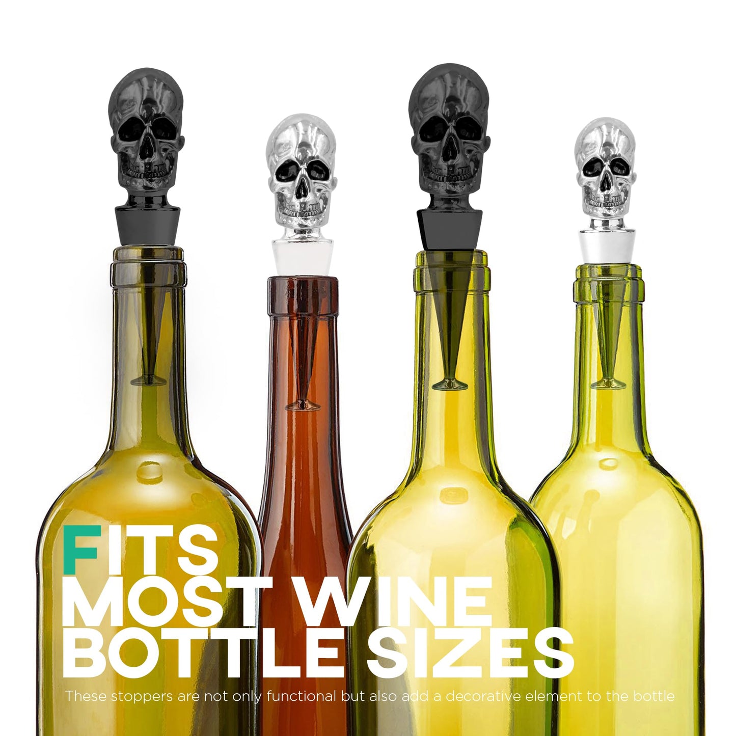 Homestia Skull Wine Stopper, Bottle Stopper Wine Saver, Reusable Wine Corks for Beverage, Wine Preserver Wine Saver Keep Wine Fresh, Wine Accessories Gifts for Wine Lovers, Wedding Favors