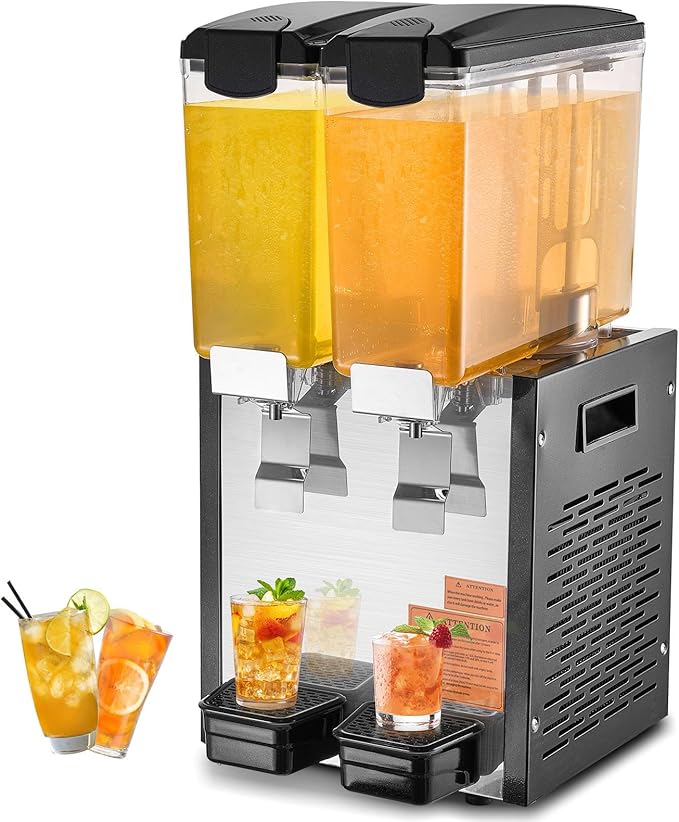 VEVOR Commercial Beverage Dispenser, 2 Tanks 10 L / 10.6 QT Per Tank Juice Dispenser, 270W Stainless Steel Ice Tea Drink M...