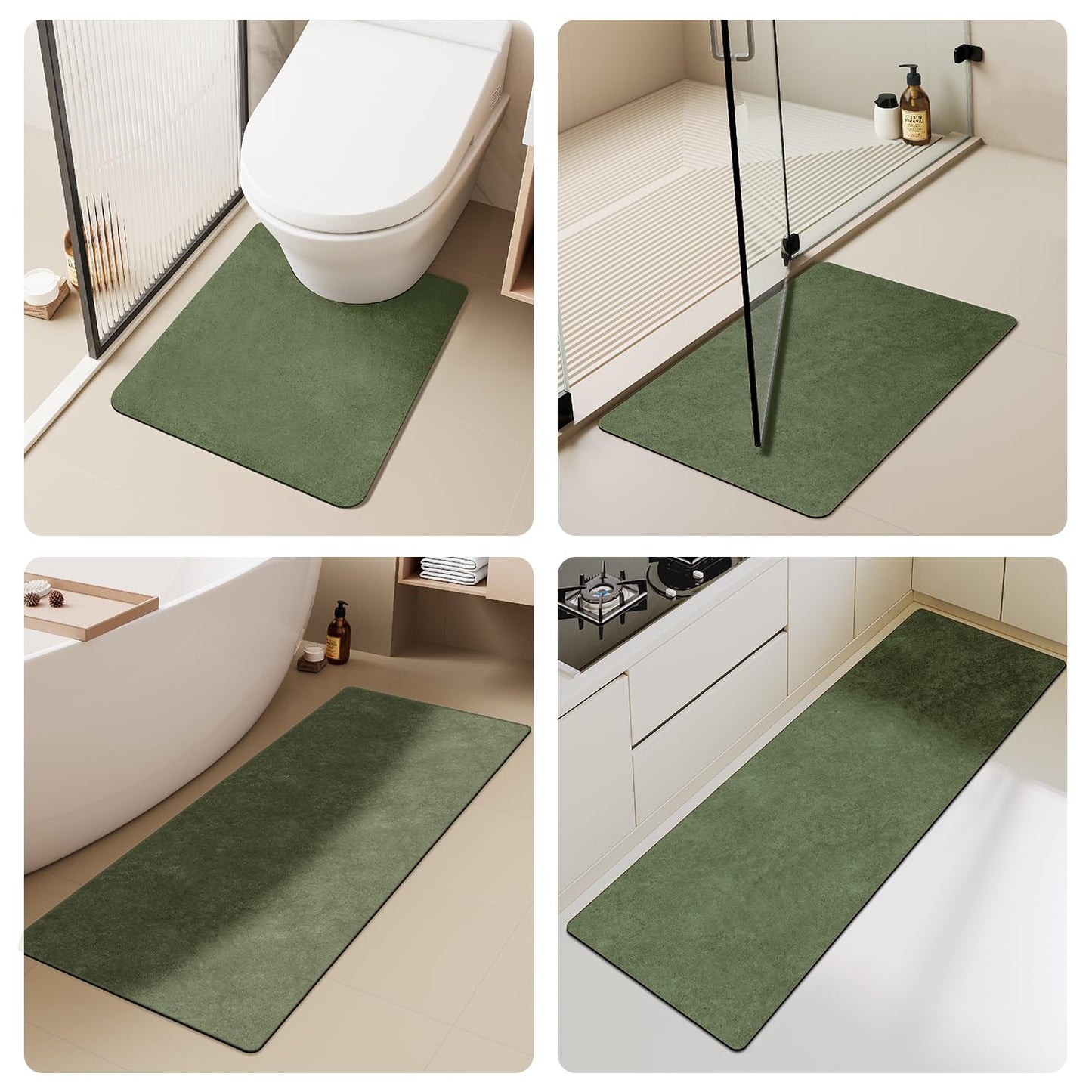 Bathroom Mat Quick Dry, Bathroom Rugs Non Slip Washable Thin Absorbent Bath Mat Fits Under Door Bathroom Floor Mat Perfect for Bath, Shower, or Sink 16"x24" Sage Green