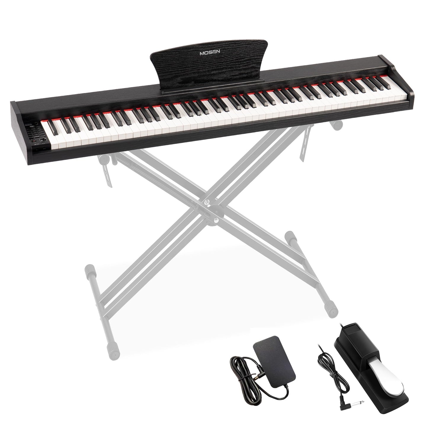 MOSEN Piano Keyboard 88 Keys, Beginner Digital Piano with 88 Key Velocity-Sensitive Keyboard Full Size, Record, Chord, Piano Stickers, Sustain Pedal, Retro Wood Finish Black