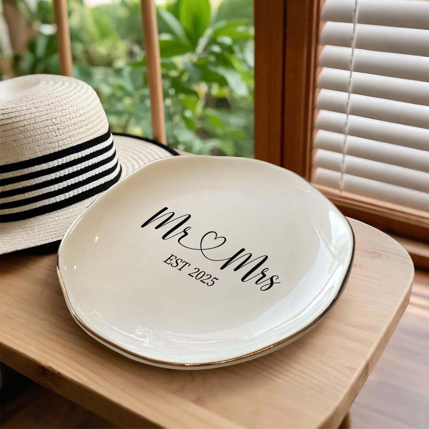 Mr & Mrs EST 2025 Ring Dish - Elegant Ceramic Ring Holder for Engagement, Wedding, and Bridal Shower Gifts - Honeymoon Keepsake for Friends, Newlyweds, and Bride-to-Be