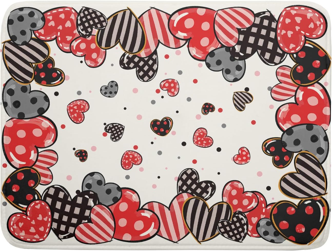 Red Heart Dish Drying Mat 18"x24" Love Dots Microfiber Dish Drainer Rack Mat Holiday Absorbent Fast Dry Pad for Kitchen Counter Home Decor