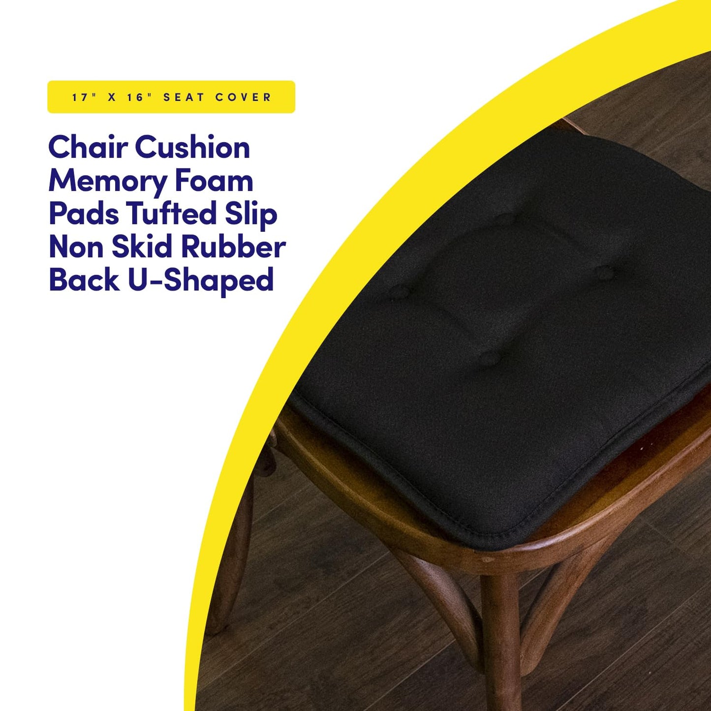 Sweet Home Collection Chair Cushion Memory Foam Pads Tufted Slip Non Skid Rubber Back U-Shaped 17" x 16" Seat Cover, 12 Count (Pack of 1), Black