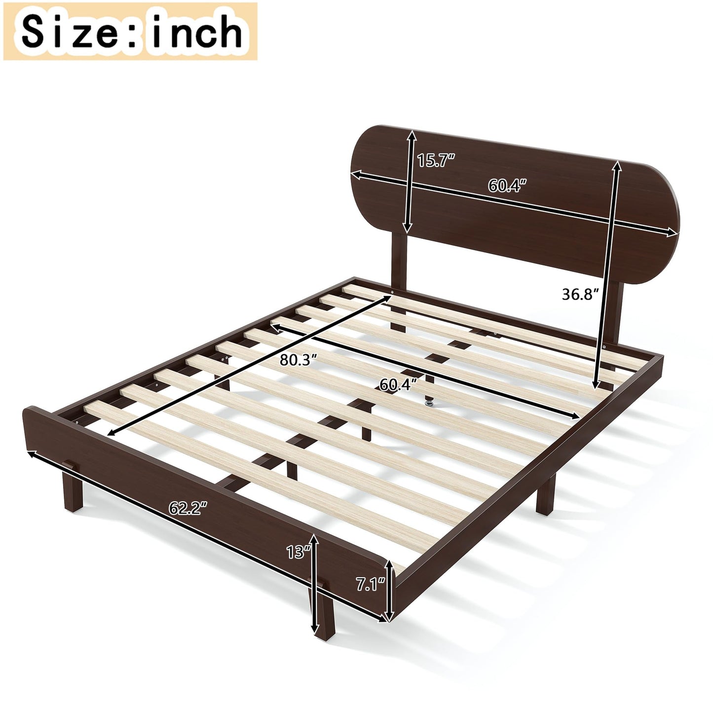 Bellemave Queen Bed Frame with Headboard & Low Footboard, Bamboo Queen Size Bed Frame with Wood Slats Support 800LBS, Japanese Bed Frame Queen Size, No Box Spring Needed, Espresso