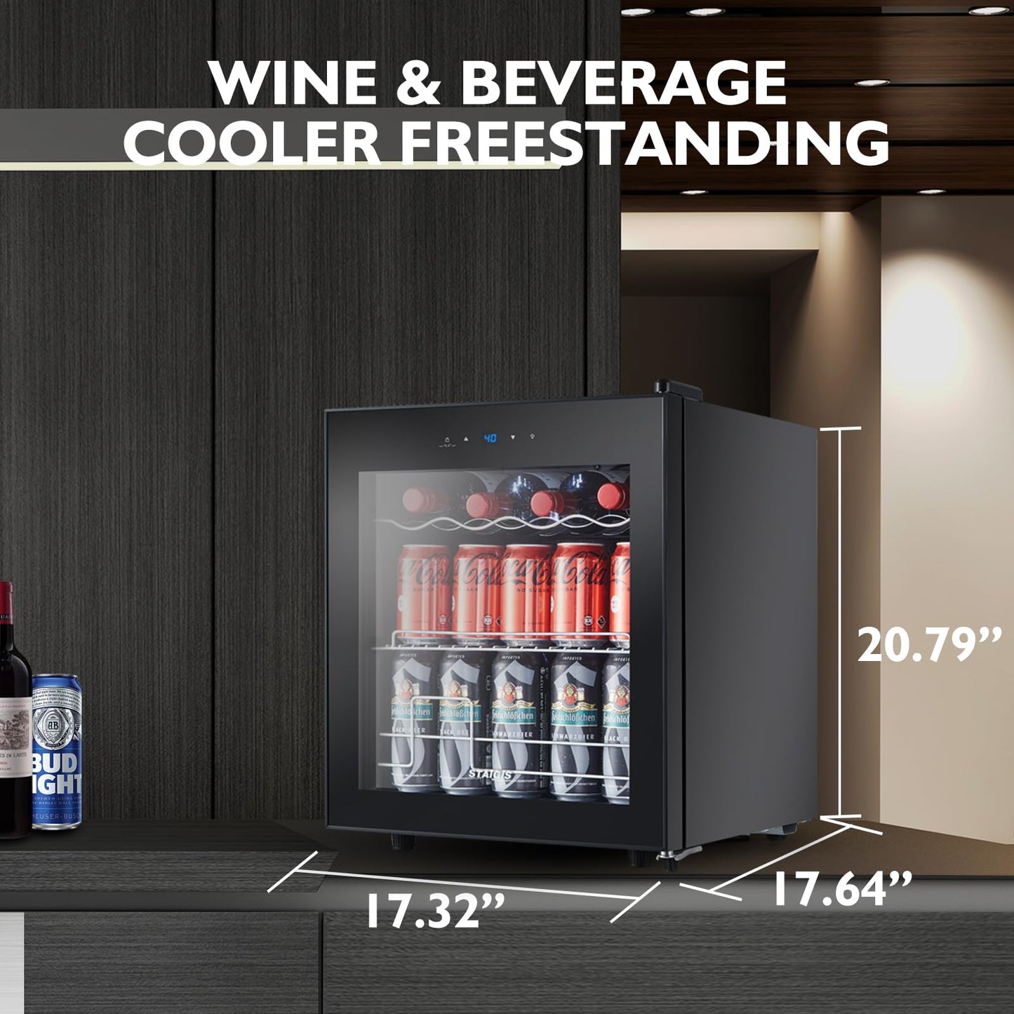 STAIGIS Mini Wine Fridge Freestanding, Wine Cooler Refrigerator 15 Bottle w/Digital Control, Countertop Mini Fridge for Red & White, Glass Door