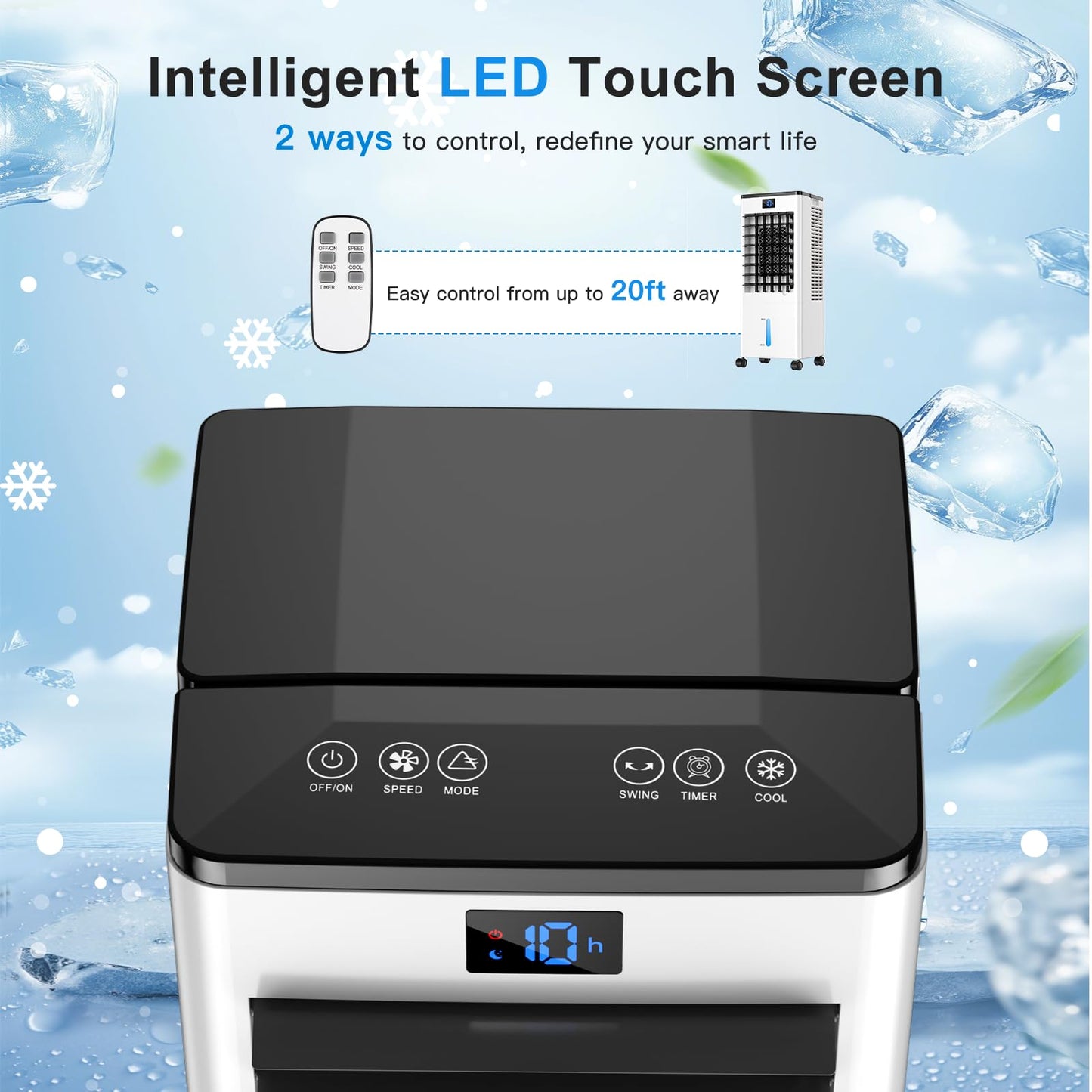 Portable Air Conditioners, 4-IN-1 Evaporative Air Cooler, Portable AC Unit w/ 4 Modes & 3 Speeds, Swamp Cooler w/ 12H Timer & Remote, Fast Cooling Room Air Conditioner for Bedroom Home Office Garage