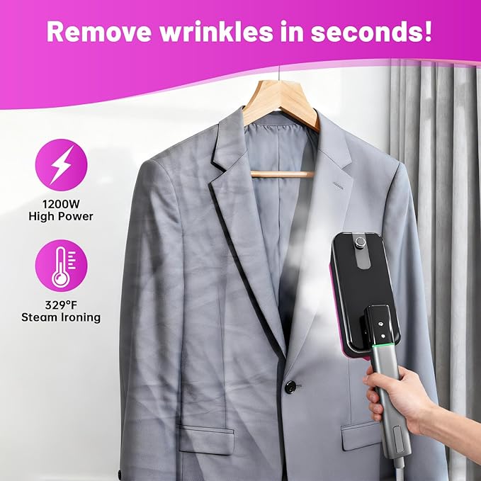 travel steamer for clothes portable mini, 125ml Water Tank, 30S Fast Heat-Up, 180° Swivel Handle, 110v with LCD Display, Powerful Wrinkle Remover for Home, Office, Traveling